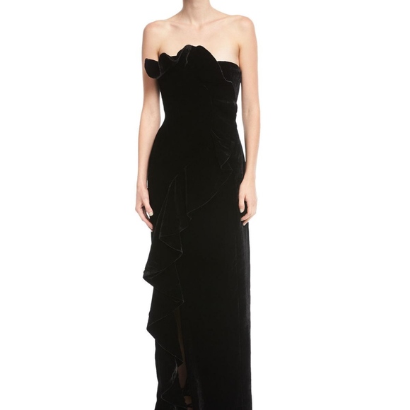 strapless black velvet evening gown